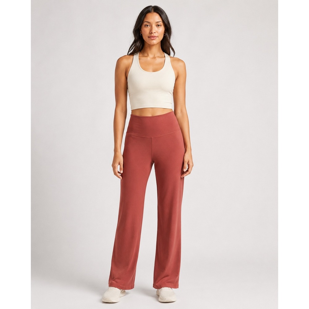 Nike Yoga Dri-FIT Pants Womens Small Rust Brown Wide Leg Stretch High Rise Yoga